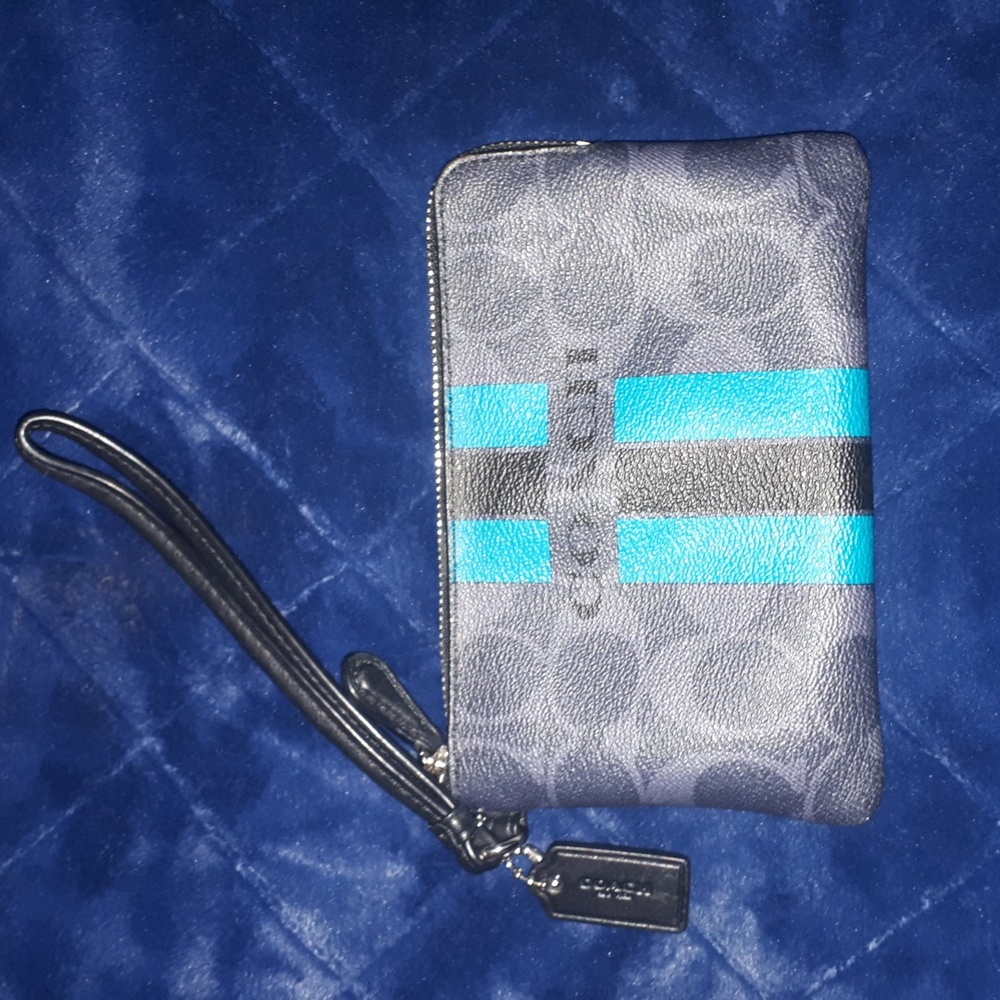 COACH~Varsity Stripe Black Pouch with Wristlet